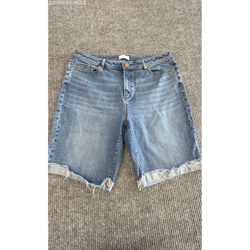 LOFT Blue Women Denim Bermuda Shorts Frayed Raw Hem - Size 12